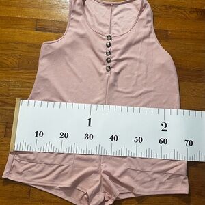Pink Waffle Knit Romper One Piece Shorts, New without tags.